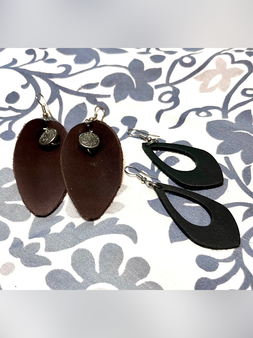 Brown leather and Black leather Teardrop Dangle Earring Duo